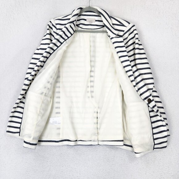 Ann Taylor LOFT Jacket Womens 14 White Navy Blue Striped Nautical Blazer Career - Picture 6 of 11